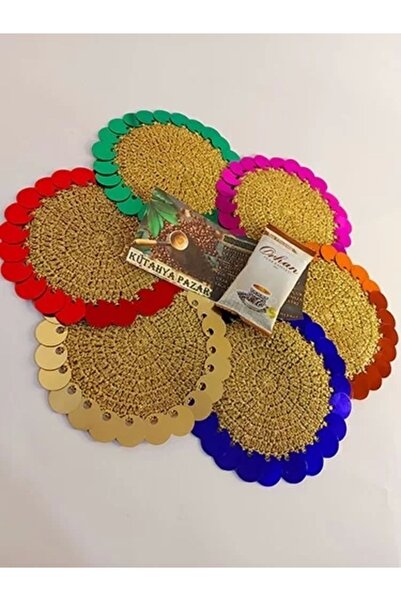 Genel Markalar Pullu Simli Sunum Supla Kahve Altlığı Saks Mavisi,sarı, Kırmızı, Pembe,yeşil, Turuncu Renklerde