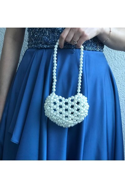 HobiMark25 Pearl Heart Bag, Small 15x11 Love Bag, Clutch Bag, Handmade, Stylish Domed Bag