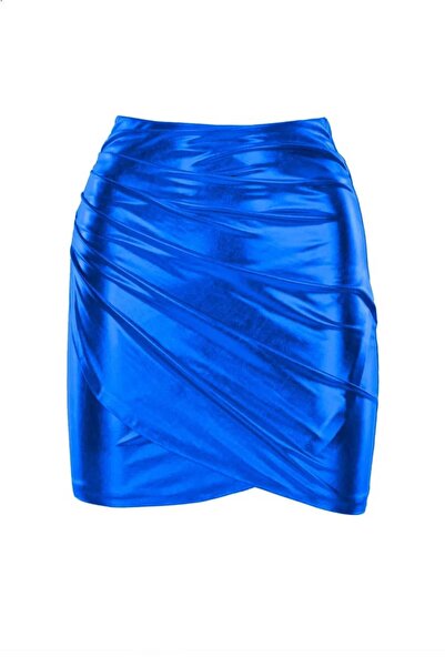 charango Жіноча металізована синя асиметрична ангельська висока талія вечірня шкіряна міні-спідниця