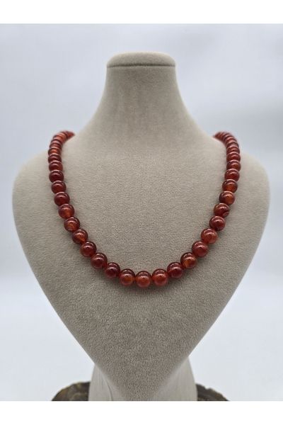 NBS Beautiful Naturel Stones 8 Mm Red Agate Natural Stone Necklace - Evil Eye, Energy and Joy for Life