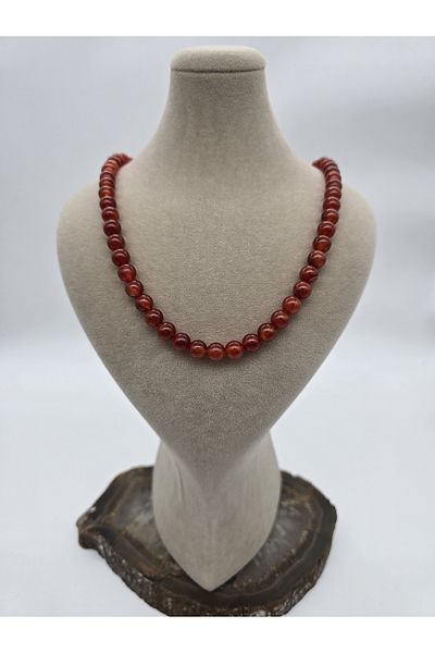 NBS Beautiful Naturel Stones 8 Mm Red Agate Natural Stone Necklace - Evil Eye, Energy and Joy for Life