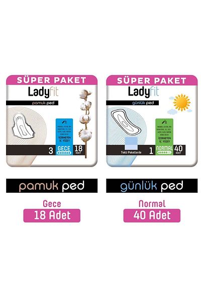 Lady Fit Ladyfit Super Night Pad - 18 Pieces + Daily Super Normal Cotton Pad - 40 Pieces