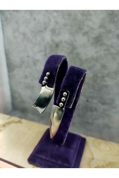 sarıyer silver Knife And Row Set Steel Earrings