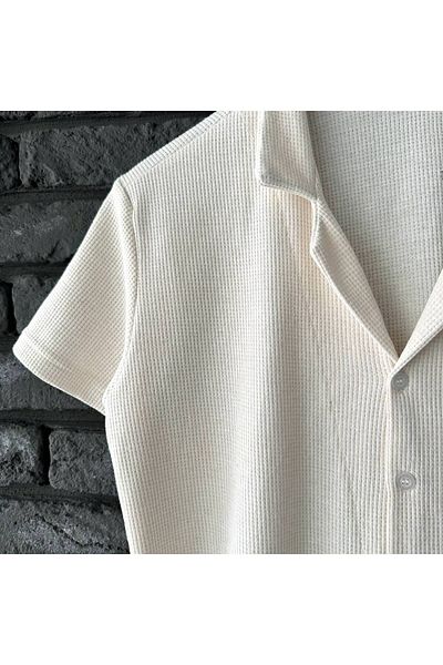 tetramoda Σετ κοντομάνικο πουκάμισο και σορτς Ecru Waffle Fabric
