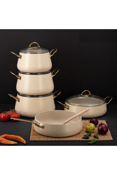 Evren 9 Parça Cream Bakraç Tencere Seti