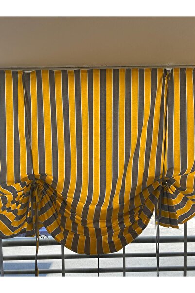 Görgülü Shop İkea Model Büzgülü Sarı Gri Balkon Perdesi