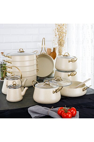 Evren 19 Parça Cream Bakraç Tencere Seti