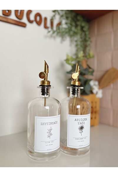 BUCOLIC طقم وعاء زيت زجاجي برأس ذهبي مكون من قطعتين - علامة بيضاء