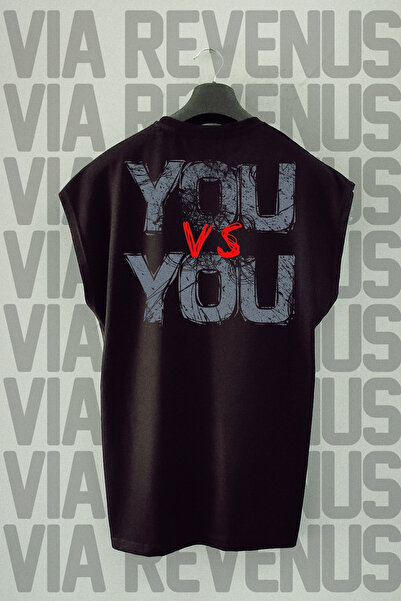 Vordevia Tricou sport negru - You vs You imprimat pe spate, mâneci zero