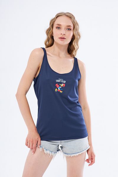 YÜKSEL IŞIK Thick Strap Duck Printed Navy Blue Sports Tank Top
