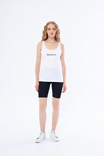 YÜKSEL IŞIK Brooklyn Printed White Thick Strap Sports Tank Top