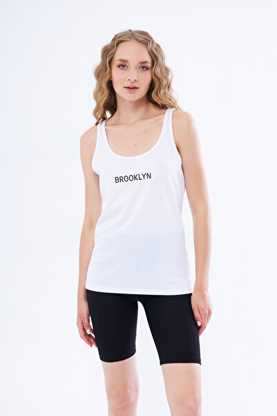 YÜKSEL IŞIK Brooklyn Printed White Thick Strap Sports Tank Top