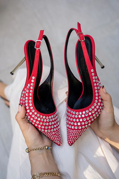 LAMİNTA Tyra Red Stone Detailed Women's Heeled Shoes