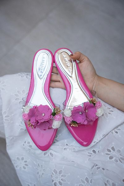LAMİNTA Papuci de damă cu model de flori de crin fucsia
