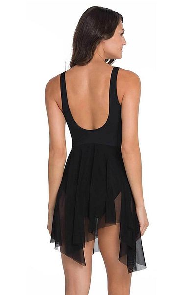 LAPIENO LAPİENO WATERPROOF FABRIC SPECIAL DESIGN BLACK TULLE DRESS SWIMSUIT KK02