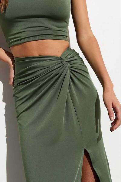 Seeh Χακί μάξι φούστα με σχισμή στη μέση Sh160