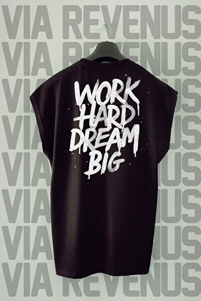 Vordevia Tricou sport negru - Work Hard, Dream Big, imprimat pe spate, mâneci...