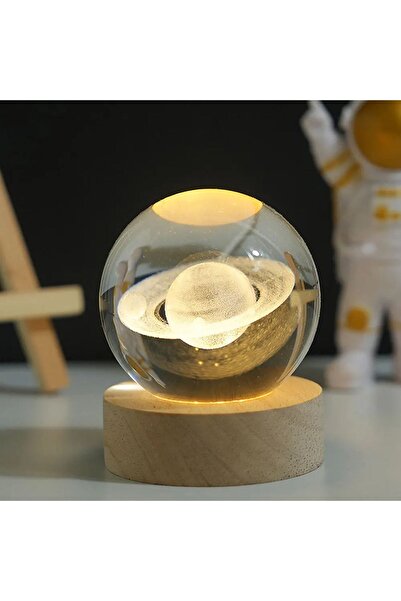 Busstier Dekoratif Cam Küre Gece Lambası - USB Girişli, Ahşap Altlıklı, Işıklı Ev ve Ofis Dekoru