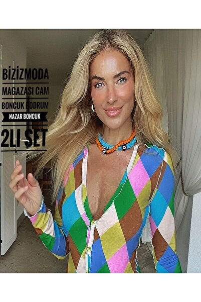 bizizmoda Cam Boncuk Nazar Boncuk Kolye 2li Set