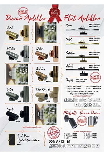 Genel Markalar 35 Cm G.ısığı Işık Siyah Ayna Üstü Duvar Tablo Flüt Aplik Gün Işığı