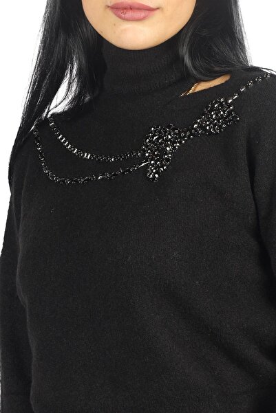 Liu Jo Women's Long Sleeve Patterned Turtleneck Comfortable Black Sweater MF3093MA050-22222