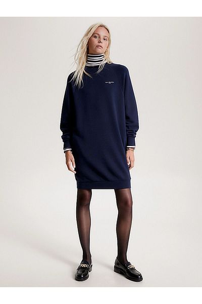 Tommy Hilfiger Women's Mini-Length Wide Fit Long Sleeve Casual Navy Dress WW0WW39793-DW5