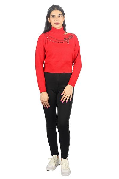 Liu Jo Women's Long Sleeve Patterned Turtleneck Comfortable Red Sweater MF3093MA050-91757