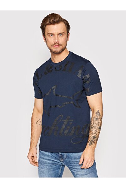 PAUL&SHARK Ανδρικό μπλουζάκι με λαιμόκοψη με στάμπα casual navy blue 22411018-013