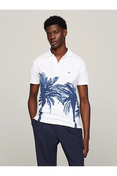 Tommy Hilfiger Men's Polo Neck Button Closure Short Sleeve White Polo Neck T-Shirt MW0MW34758-YBR
