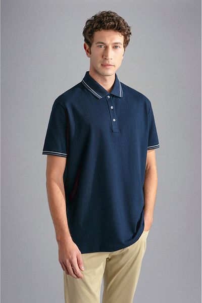 PAUL&SHARK Tricou cu guler polo pentru bărbați, cu închidere cu nasturi, cu mânecă scurtă, albastru bleumarin24411250-013