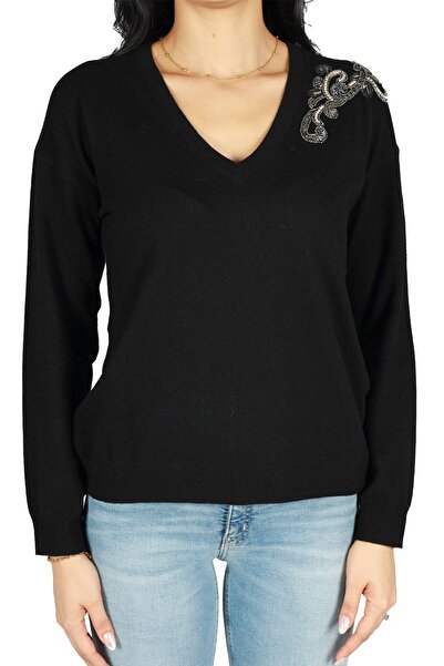 Liu Jo Kadın Yün V Yaka Uzun Kollu Siyah Kazak MF3013MS14G-22222