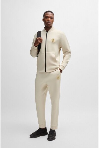 BOSS Erkek Kapalı Yaka Fermuar Kapamalı Uzun Kollu Ekru Sweatshirt 50521368-131