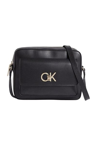 Calvin Klein Women's Leather Brand Logo Zippered Daily Use Black Shoulder Bag K60K611083-BEH