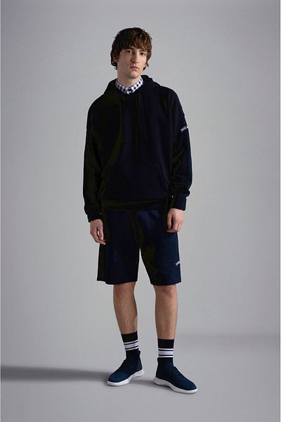 PAUL&SHARK Men's Logo Hooded Long Sleeve Kangaroo Pocket Navy Blue Sweatshirt24411858-013