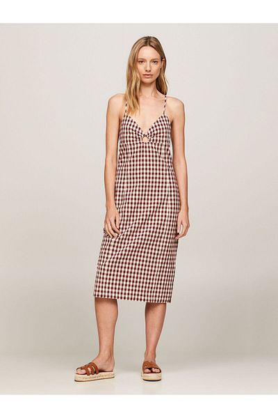 Tommy Hilfiger Women's Brand Logo Soft Cotton Daily Use Brown Dress WW0WW41418-0QJ