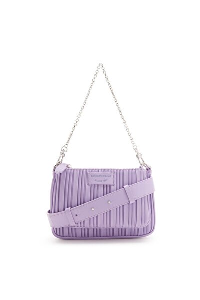 Emporio Armani Women's Logo Zippered Leather Daily Use Purple Shoulder Bag Y3...