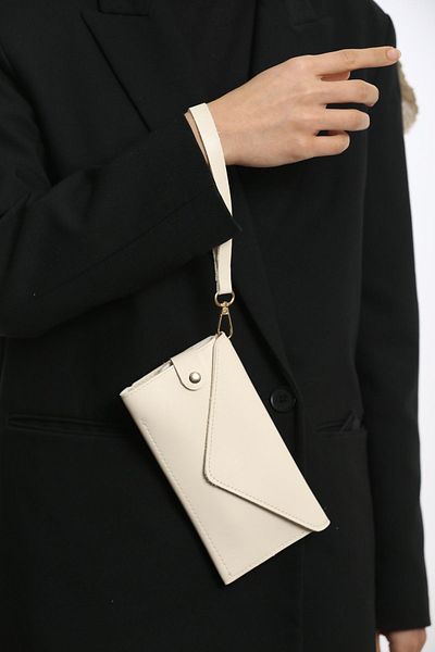 Blatoune Polo Envelope Phone and Coin Compartment Envelope Model Elegant Off White Women's Wallet Hand Bag