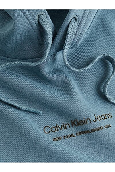 Calvin Klein Erkek Marka Logolu Pamuklu Normal Kalıp Günlük Mavi Sweatshirt J30J324629-CFQ