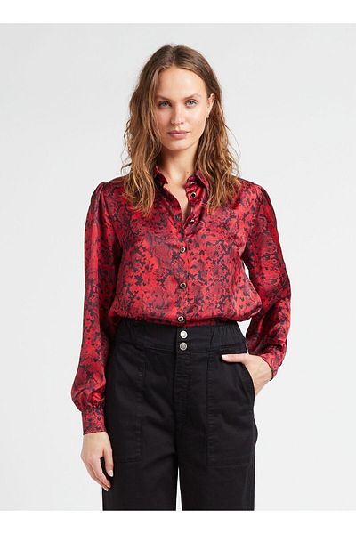 Liu Jo Women's Logo Patterned Long Sleeve Casual Red Blouse MF3331T5958-Q9837