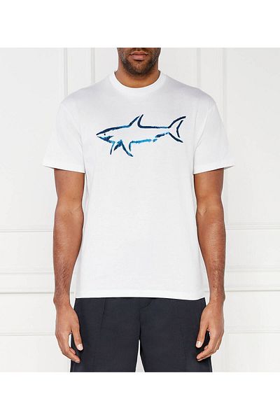 PAUL&SHARK Λεπτομερές λευκό μπλουζάκι με λογότυπο ανδρικής μάρκας με κανονική εφαρμογή 24411101 -010
