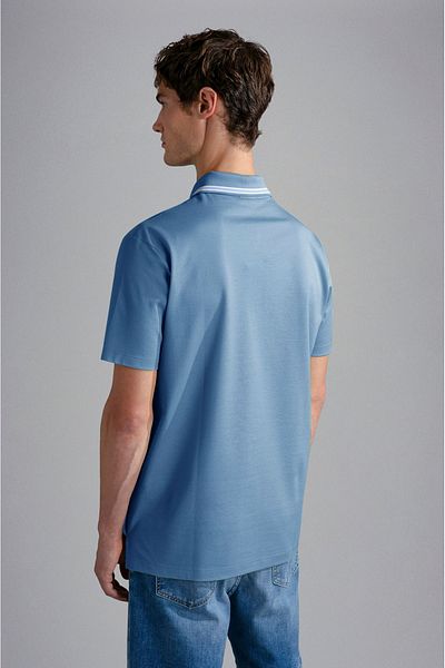 PAUL&SHARK Tricou pentru bărbați din bumbac cu guler polo, cu închidere cu nasturi, cu mânecă scurtă, albastru deschis, cu guler polo24411262-337