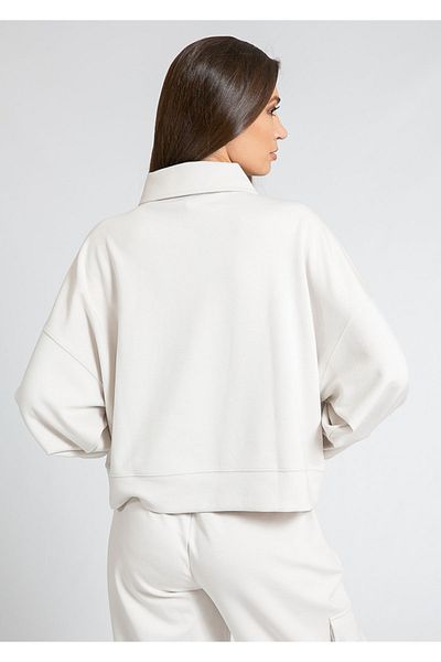 Emporio Armani سويت شيرت نسائي من القطن بأكمام طويلة وأزرار للإغلاق باللون الرمادي 6R2M7U 2JRKZ-0103