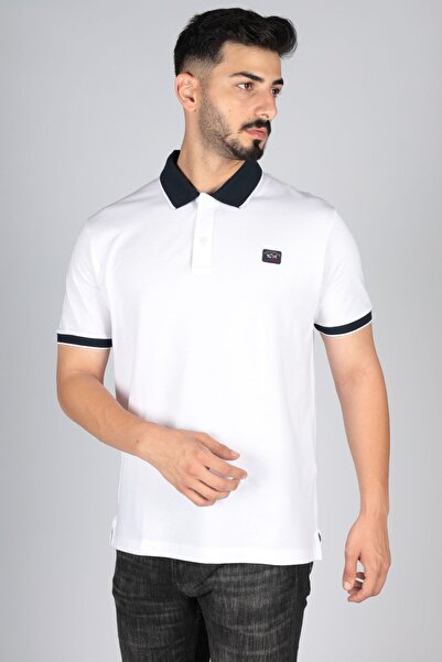 PAUL&SHARK تي شيرت رجالي ذو شعار عادي وأكمام قصيرة ورقبة بولو بيضاء23411283-010