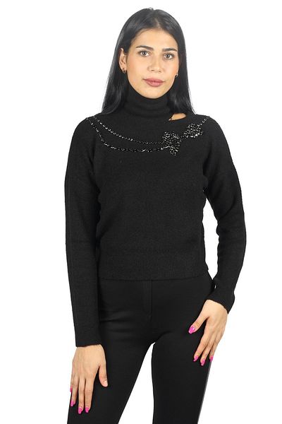 Liu Jo Pulover negru confortabil pentru femei, cu mânecă lungă, cu model MF3093MA050-22222