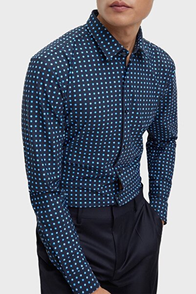 BOSS Baskılı Streç Jarseden Dar Kesim Gömlek Erkek Gömlek 50483716 445