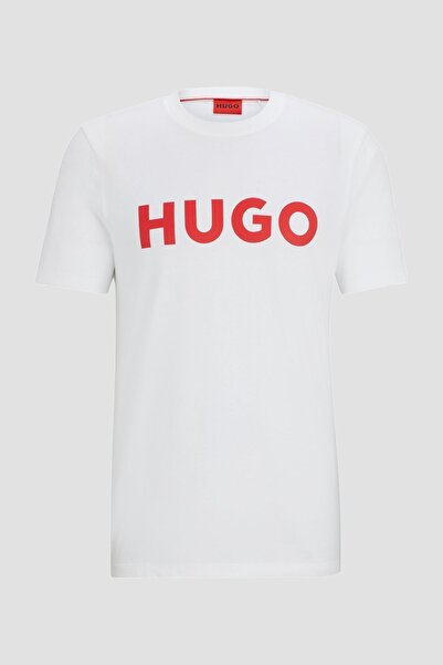 HUGO Men's 100% Cotton Logo Short Sleeve White T-Shirt50467556-100