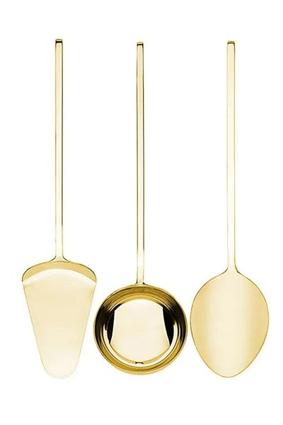 UNDERGROUND TRADE Gold Presentation Serving - 3-Piece Spoon Spatula and Ladle Set, Titanium Coated Bottom