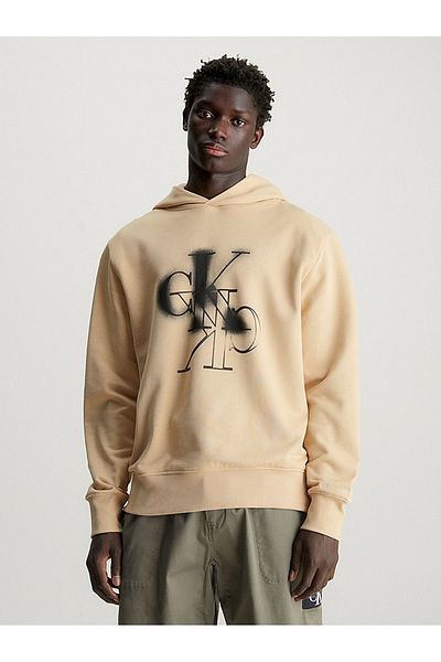 Calvin Klein Ανδρικό λογότυπο μάρκας βαμβακερό κανονικό μπεζ φούτερ J30J 324630 -AAT