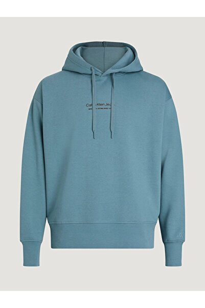 Calvin Klein Erkek Marka Logolu Pamuklu Normal Kalıp Günlük Mavi Sweatshirt J30J324629-CFQ