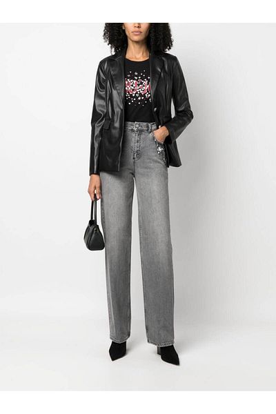 Liu Jo Women's Logo Leather Zippered Daily Use Black Jacket MF3040E0624-22222